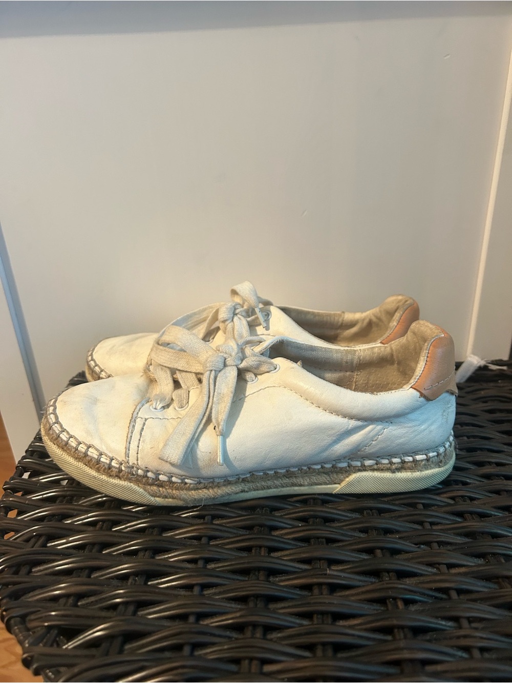 Dolce Vita White Leather Espadrille-Style Lace-Up Sneakers